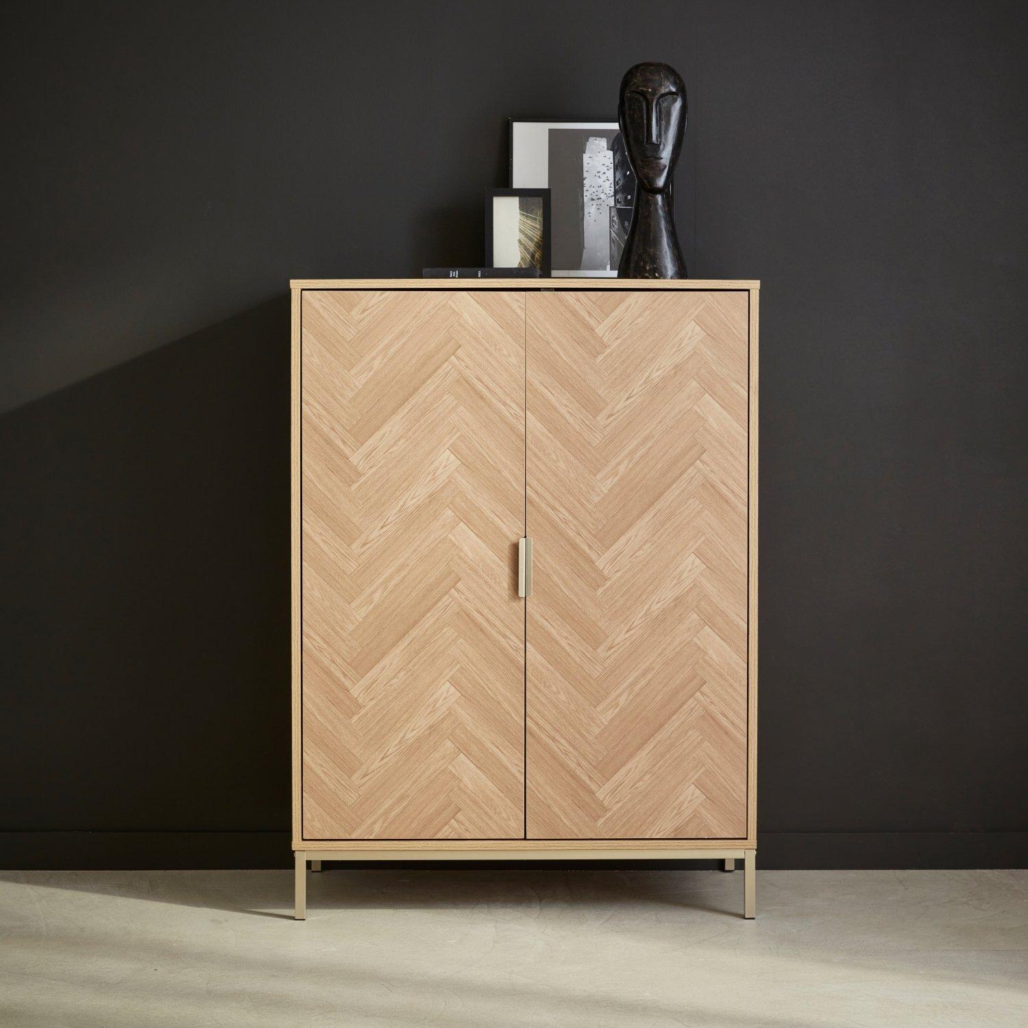 Herringbone Parquet Wood-style 2-door Storage Cabinet